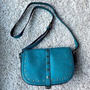 NEIMAN MARCUS Teal Crossbody Saddle Studs Buckle
